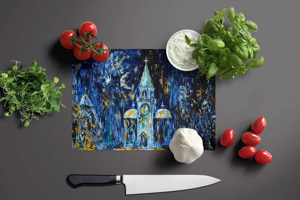 Raining Stars Cutting Board Tempered Glass Kitchen Cutting Surface, Heat Resistant Chopping, Non-Slip Feet, Food Prep & Serving