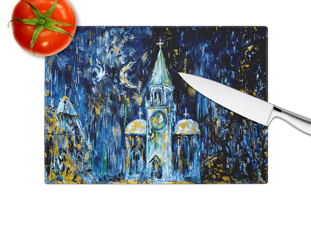 Raining Stars Cutting Board Tempered Glass Kitchen Cutting Surface, Heat Resistant Chopping, Non-Slip Feet, Food Prep & Serving