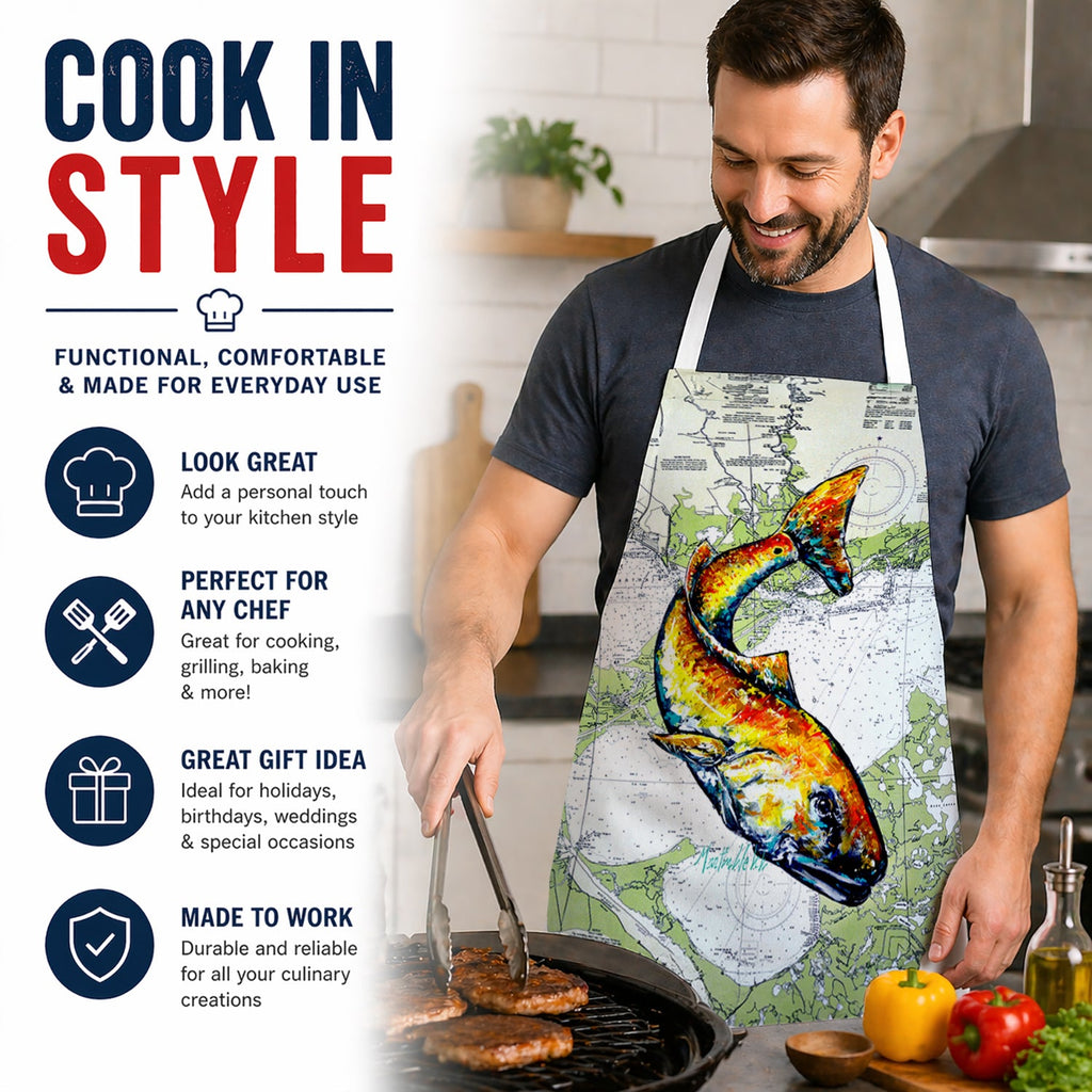 Red Fish On Map Apron Cooking Kitchen Server Baking Crafts Gardening for Adult Women Men, Unisex, Large, Multicolor