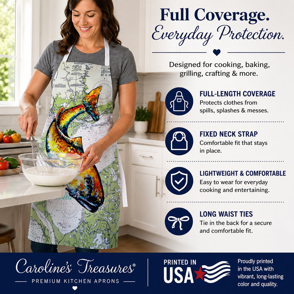 Red Fish On Map Apron Cooking Kitchen Server Baking Crafts Gardening for Adult Women Men, Unisex, Large, Multicolor