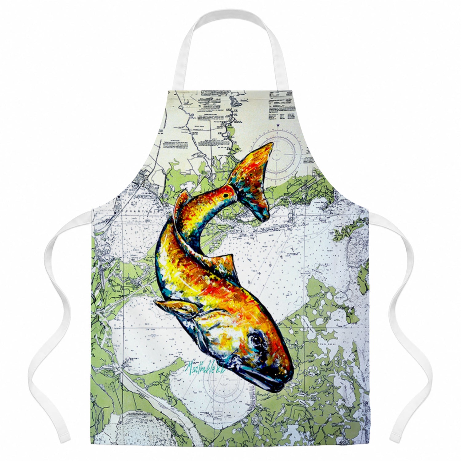 Red Fish On Map Apron Cooking Kitchen Server Baking Crafts Gardening for Adult Women Men, Unisex, Large, Multicolor