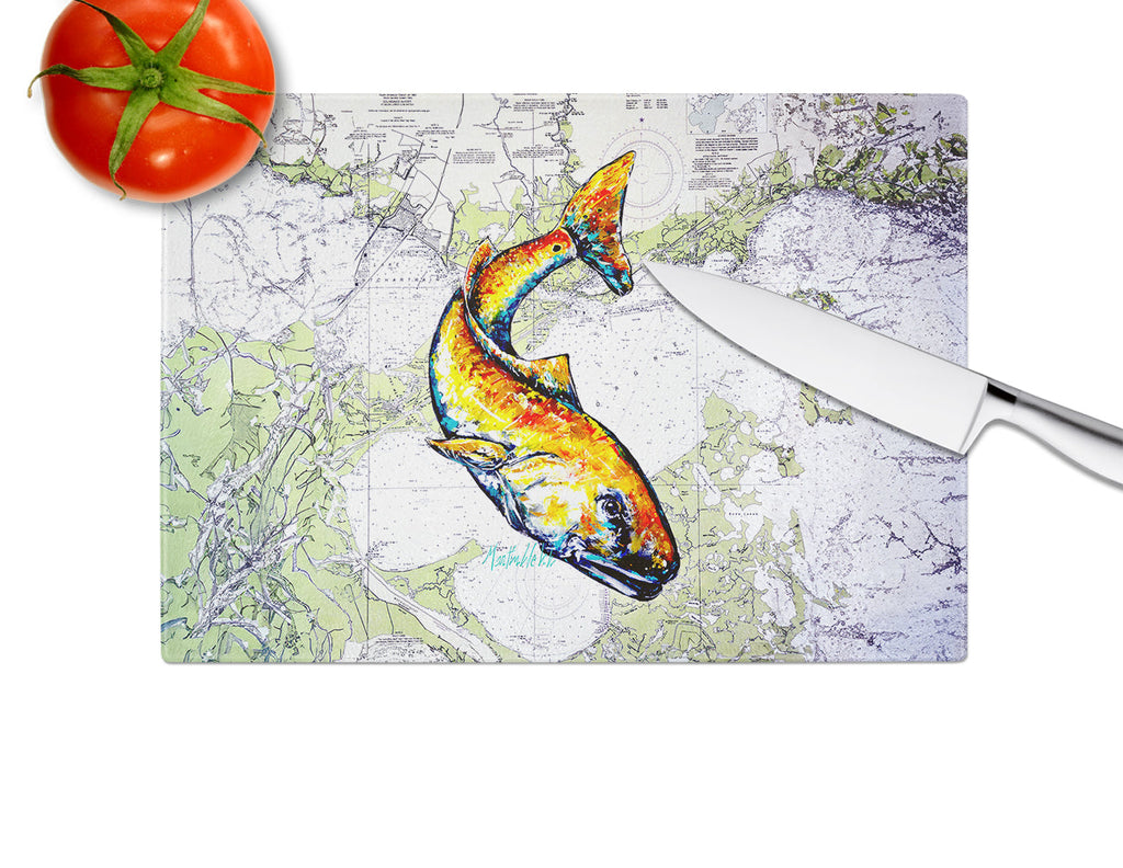 Red Fish On Map Cutting Board Tempered Glass Kitchen Cutting Surface, Heat Resistant Chopping, Non-Slip Feet, Food Prep & Serving