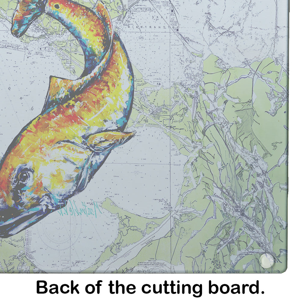 Red Fish On Map Cutting Board Tempered Glass Kitchen Cutting Surface, Heat Resistant Chopping, Non-Slip Feet, Food Prep & Serving