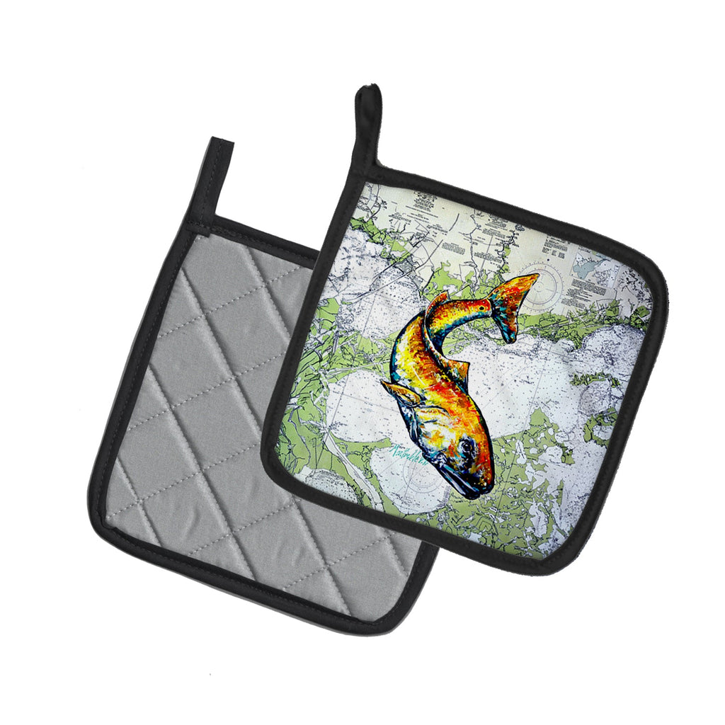 Red Fish On Map Pot Holder Set of 2 Heat Resistant Quilted Hot Pads 7.5 x 7.5 Inch, Insulated Kitchen Trivets for Cooking & Baking