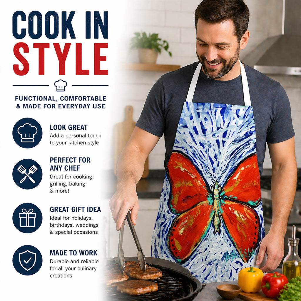 Red Glider Butterfly Apron Cooking Kitchen Server Baking Crafts Gardening for Adult Women Men, Unisex, Large, Multicolor