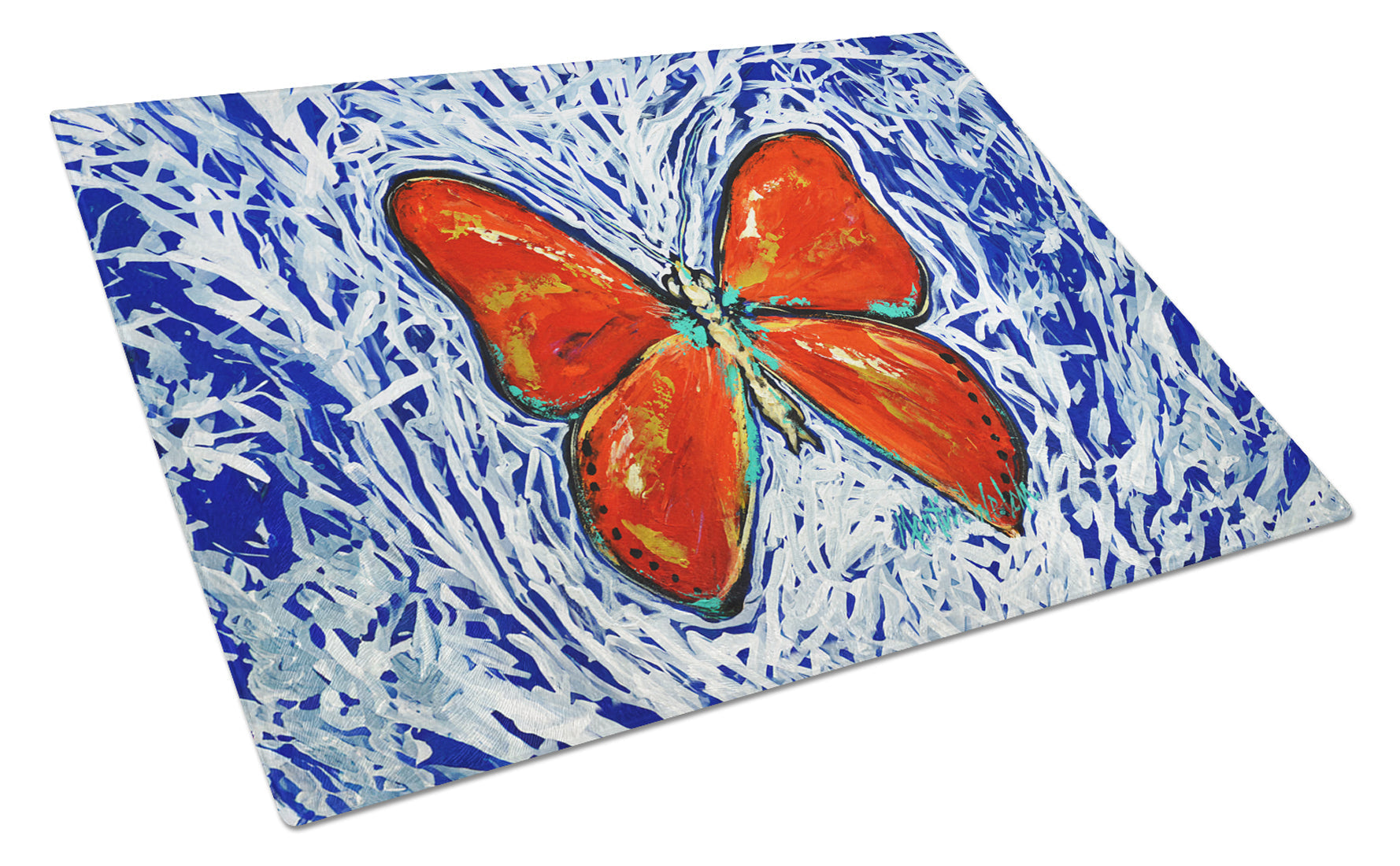 Red Glider Butterfly Cutting Board Tempered Glass Kitchen Cutting Surface, Heat Resistant Chopping, Non-Slip Feet, Food Prep & Serving