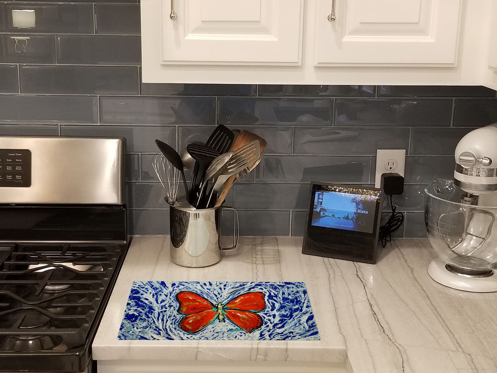 Red Glider Butterfly Cutting Board Tempered Glass Kitchen Cutting Surface, Heat Resistant Chopping, Non-Slip Feet, Food Prep & Serving