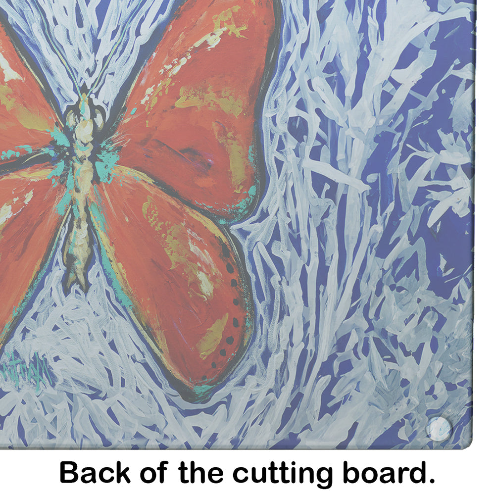 Red Glider Butterfly Cutting Board Tempered Glass Kitchen Cutting Surface, Heat Resistant Chopping, Non-Slip Feet, Food Prep & Serving