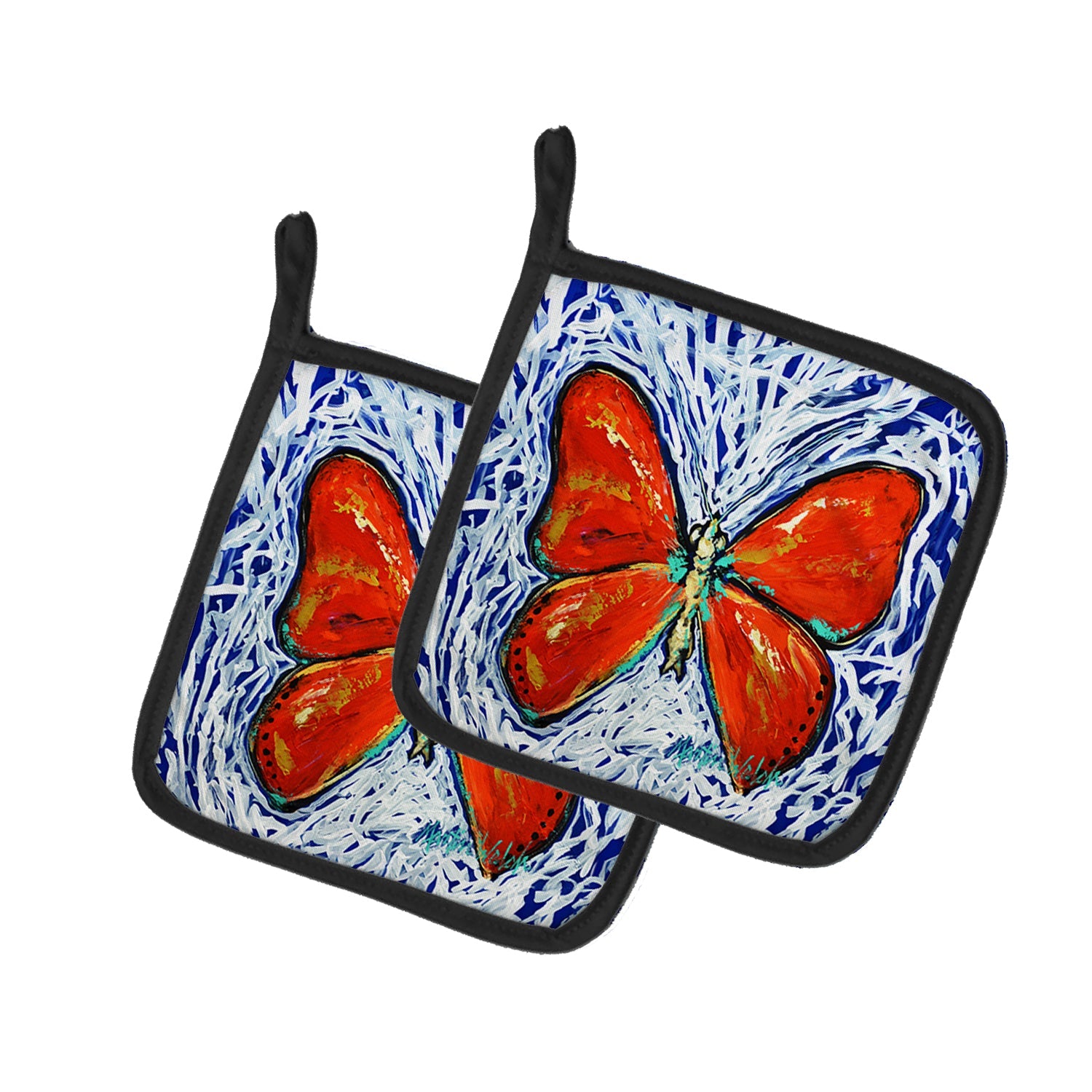 Red Glider Butterfly Pot Holder Set of 2 Heat Resistant Quilted Hot Pads 7.5 x 7.5 Inch, Insulated Kitchen Trivets for Cooking & Baking