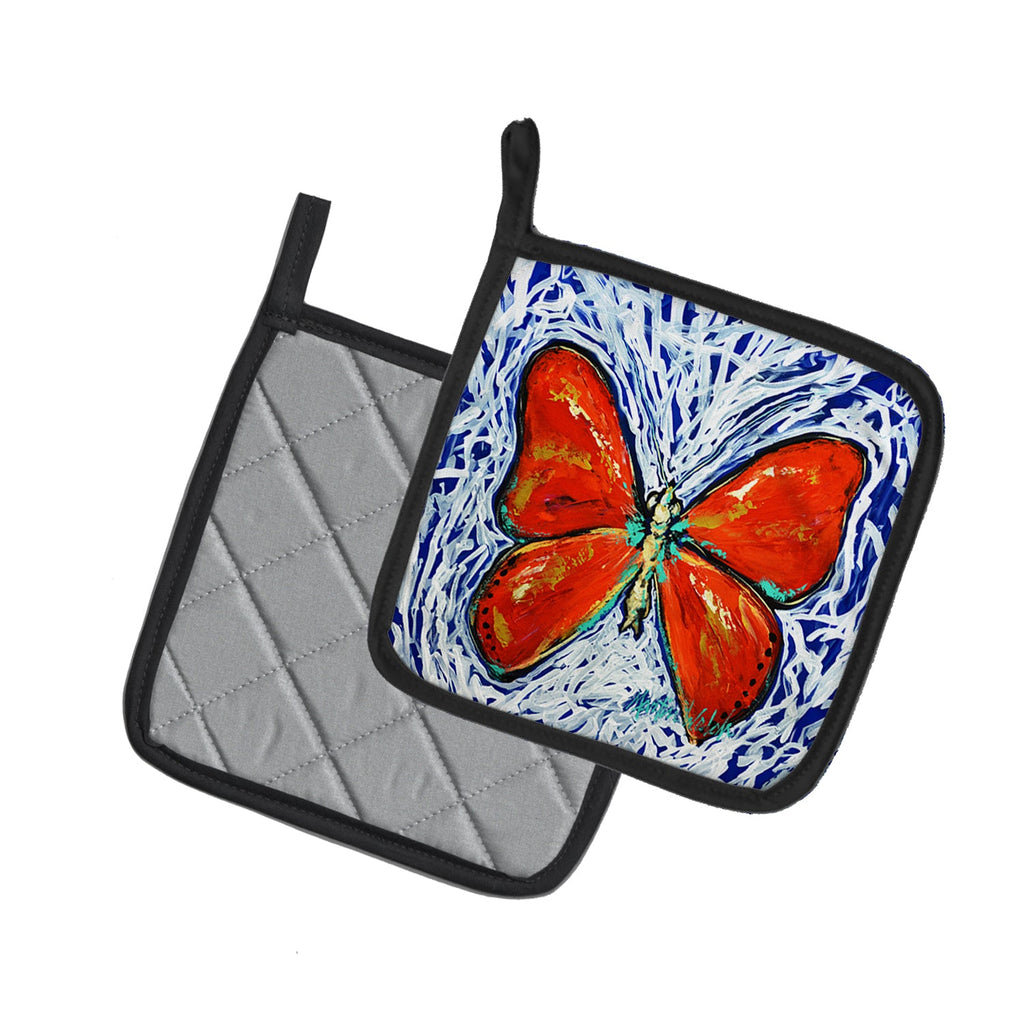 Red Glider Butterfly Pot Holder Set of 2 Heat Resistant Quilted Hot Pads 7.5 x 7.5 Inch, Insulated Kitchen Trivets for Cooking & Baking