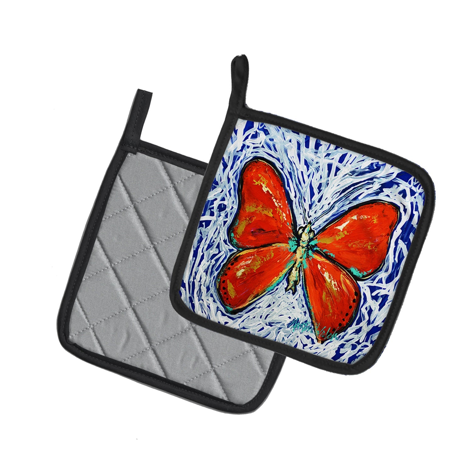 Red Glider Butterfly Pot Holder Set of 2 Heat Resistant Quilted Hot Pads 7.5 x 7.5 Inch, Insulated Kitchen Trivets for Cooking & Baking