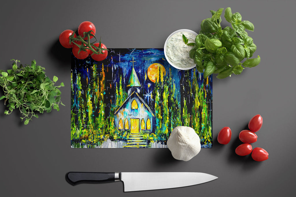 Rock of Ages Church Cutting Board Tempered Glass Kitchen Cutting Surface, Heat Resistant Chopping, Non-Slip Feet, Food Prep & Serving