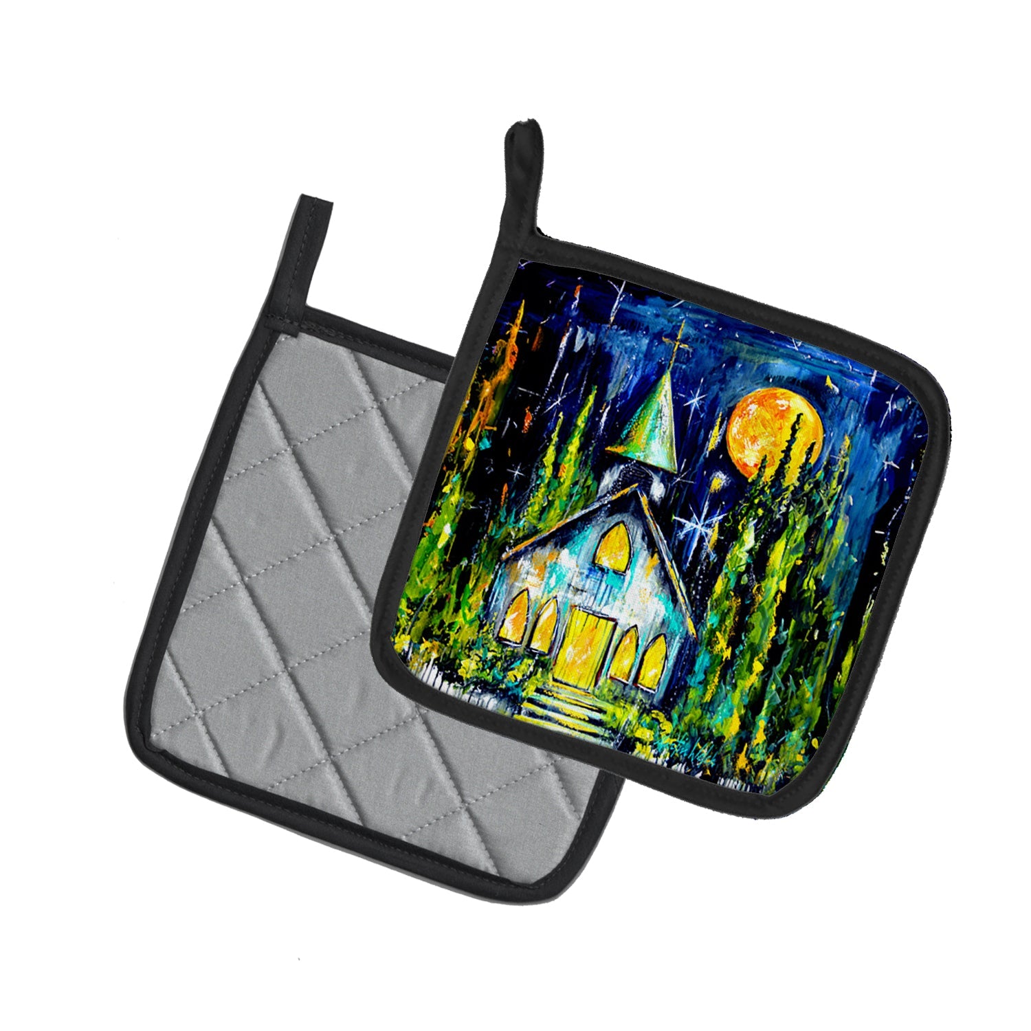 Rock of Ages Church Pot Holder Set of 2 Heat Resistant Quilted Hot Pads 7.5 x 7.5 Inch, Insulated Kitchen Trivets for Cooking & Baking