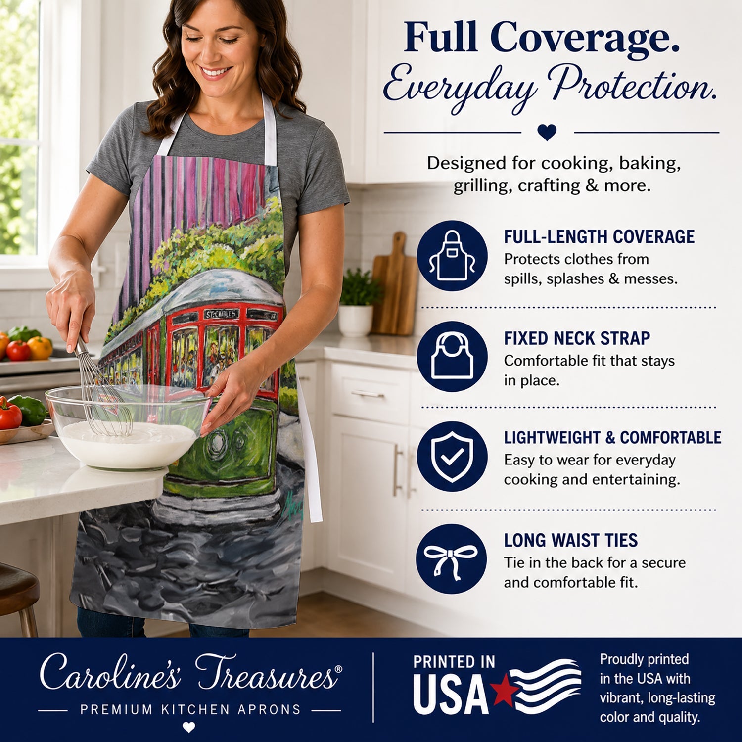 Saint Charles No. 922 Streetcar Again Apron Cooking Kitchen Server Baking Crafts Gardening for Adult Women Men, Unisex, Large, Multicolor