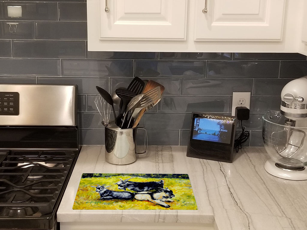 Scooter Pooter and Tooter Goats Cutting Board Tempered Glass Kitchen Cutting Surface, Heat Resistant Chopping, Non-Slip Feet, Food Prep & Serving
