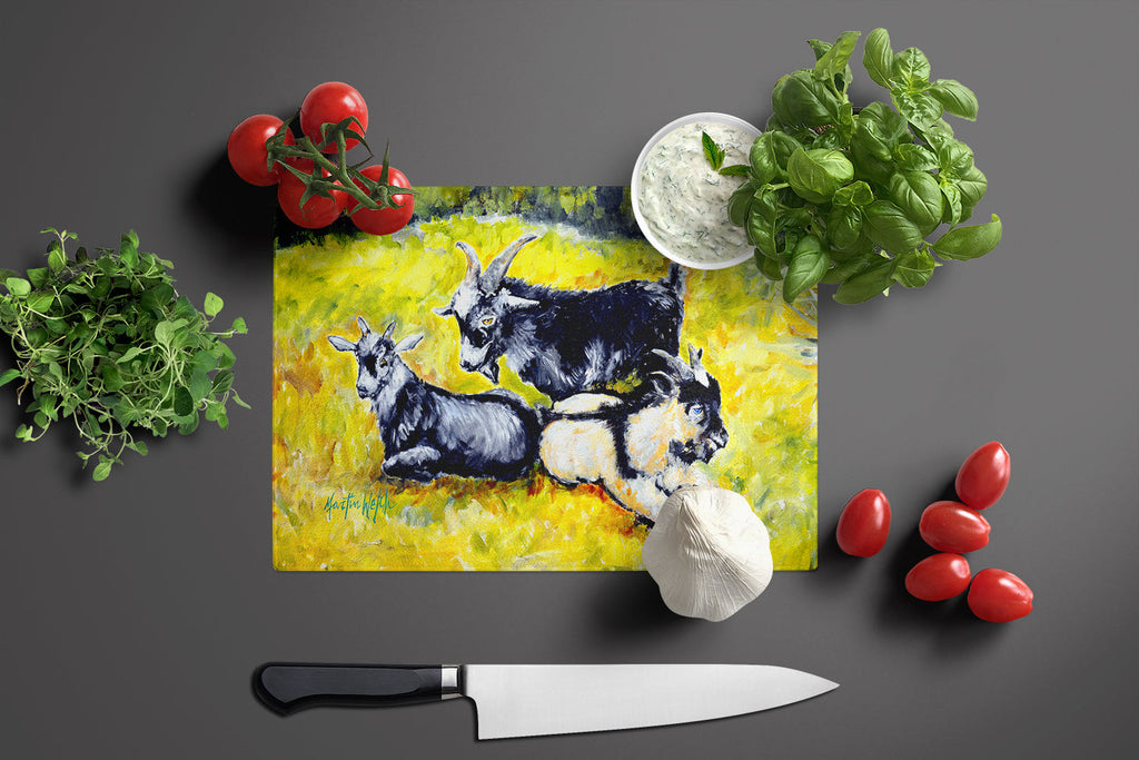 Scooter Pooter and Tooter Goats Cutting Board Tempered Glass Kitchen Cutting Surface, Heat Resistant Chopping, Non-Slip Feet, Food Prep & Serving