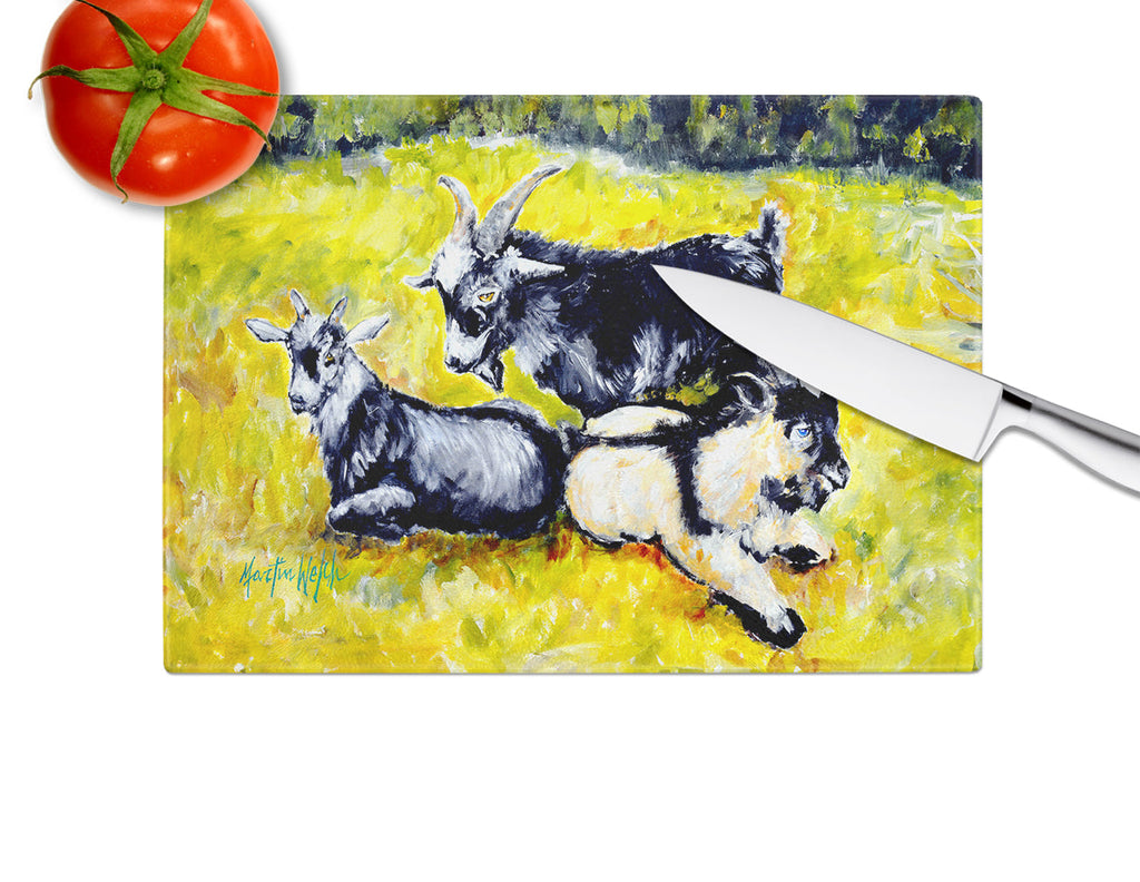 Scooter Pooter and Tooter Goats Cutting Board Tempered Glass Kitchen Cutting Surface, Heat Resistant Chopping, Non-Slip Feet, Food Prep & Serving