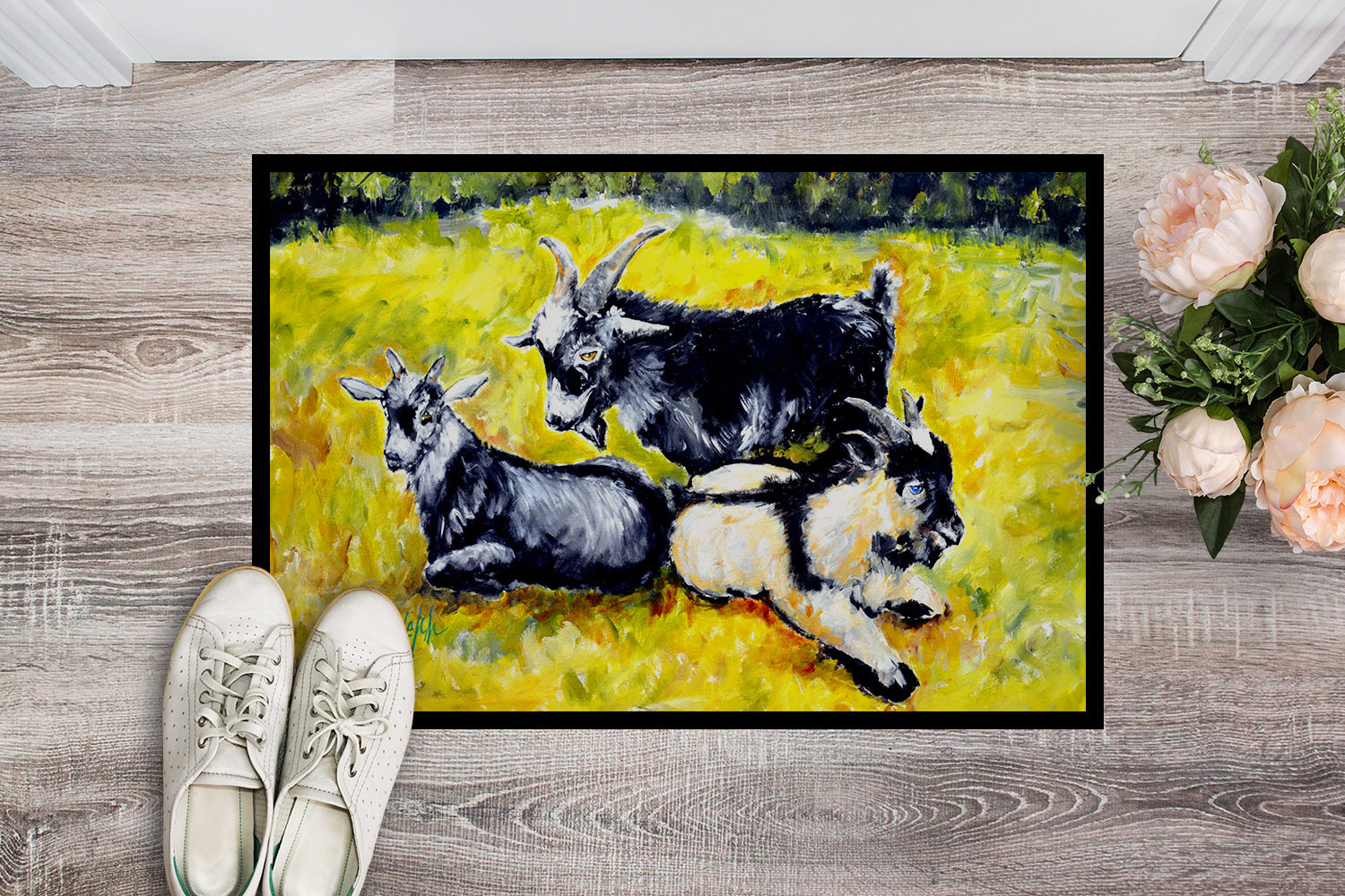 Scooter Pooter and Tooter Goats Doormat Indoor Outdoor 18H X 27W Front Door Mat Rugs for Entryway, Non Slip Washable