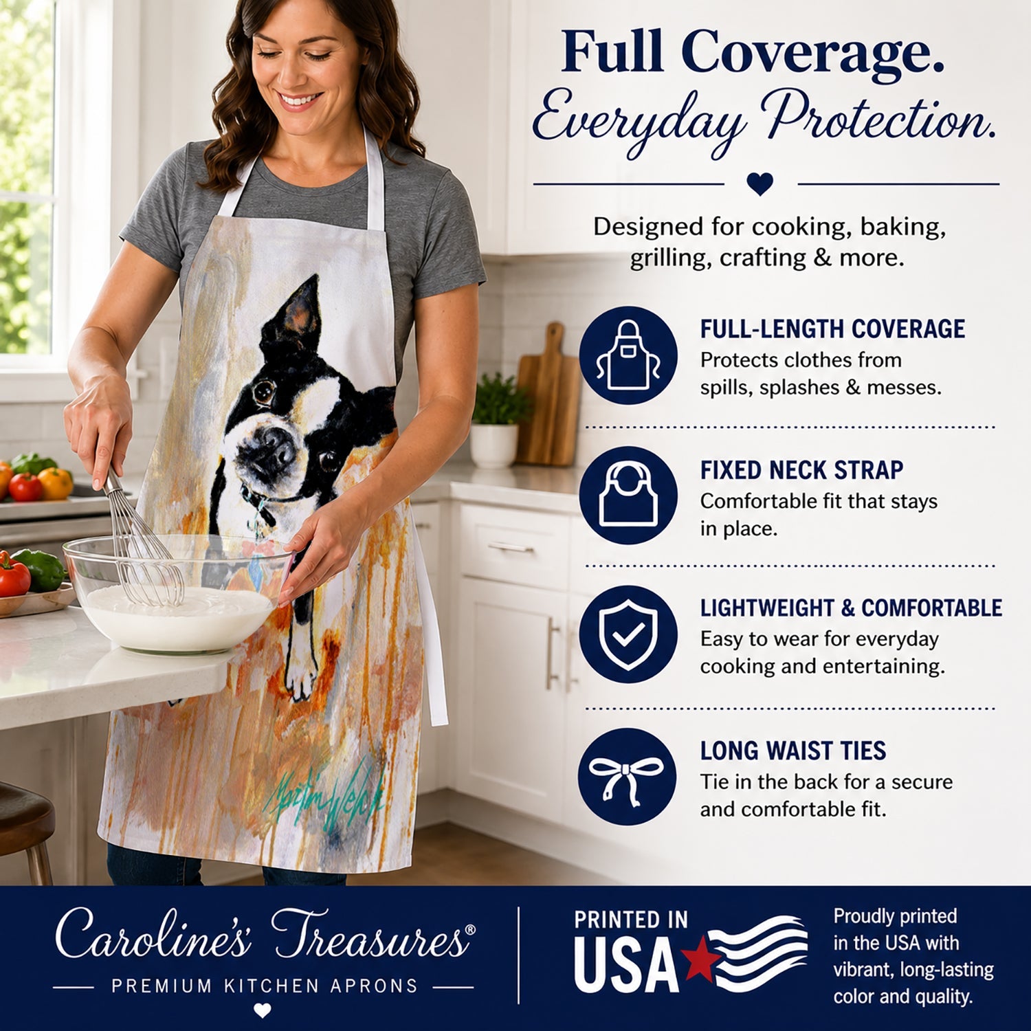 Boston Terrier Scout Apron Cooking Kitchen Server Baking Crafts Gardening for Adult Women Men, Unisex, Large, Multicolor