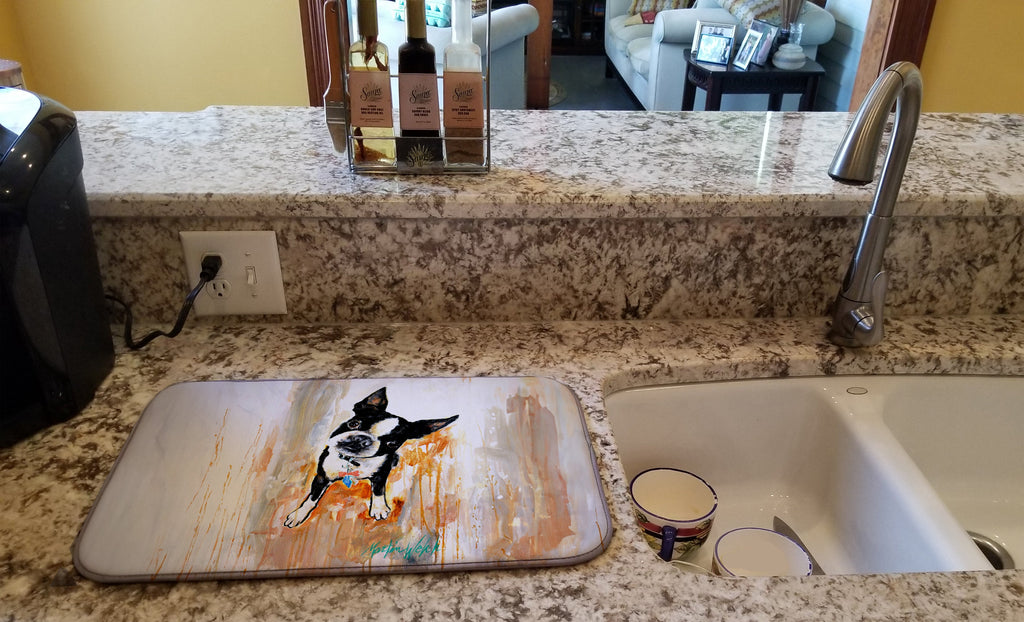 Boston Terrier Scout Dish Drying Mat Absorbent Dish Drying Mat Pad for Kitchen Counter Dish Drainer Mat for Countertop, 14 x 21", Multicolor