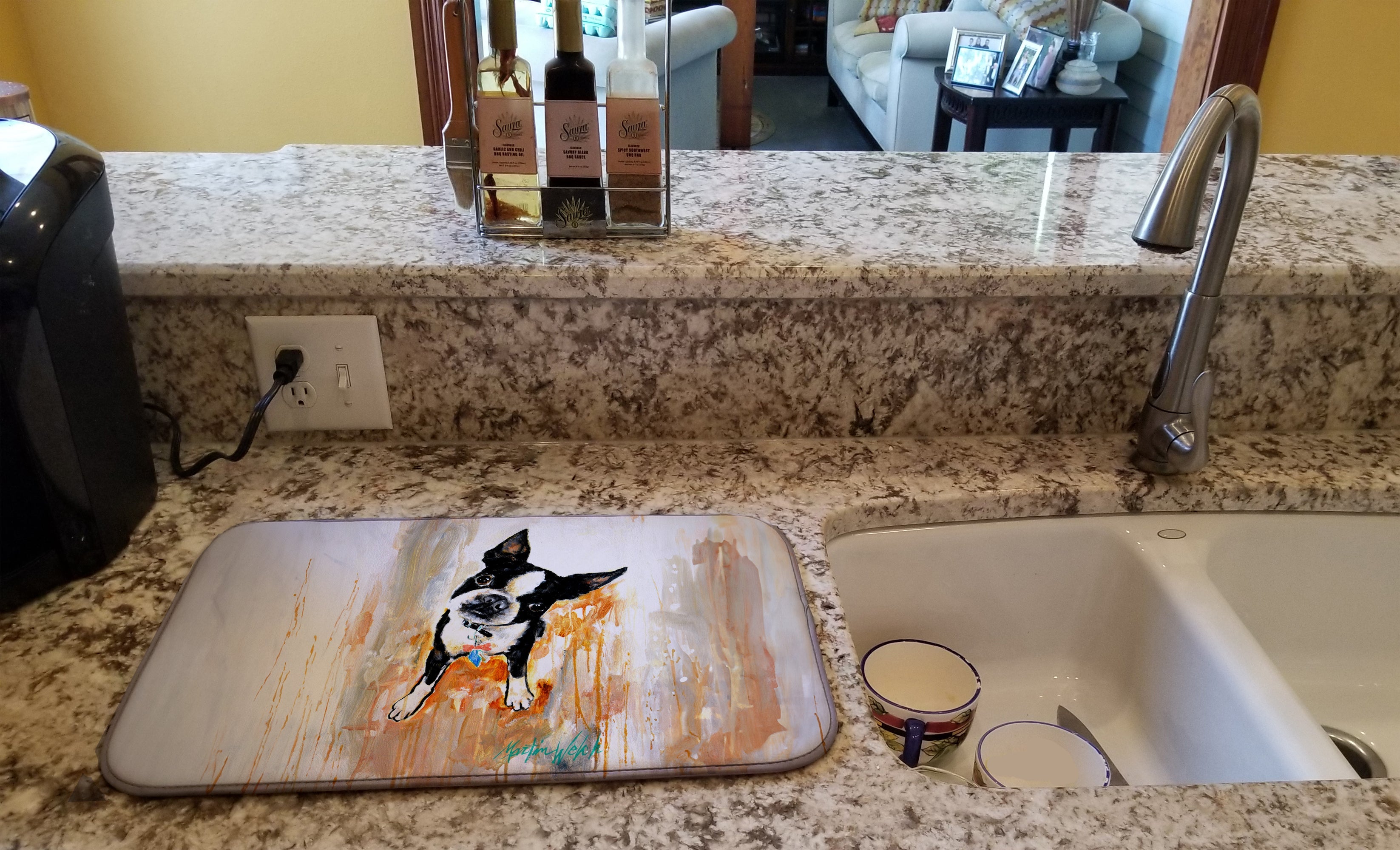 Boston Terrier Scout Dish Drying Mat Absorbent Dish Drying Mat Pad for Kitchen Counter Dish Drainer Mat for Countertop, 14 x 21", Multicolor