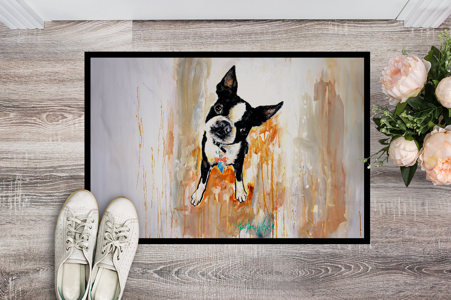 Boston Terrier Scout Doormat Indoor Outdoor 24H X 36W Front Door Mat Rugs for Entryway, Non Slip Washable Low Pile,