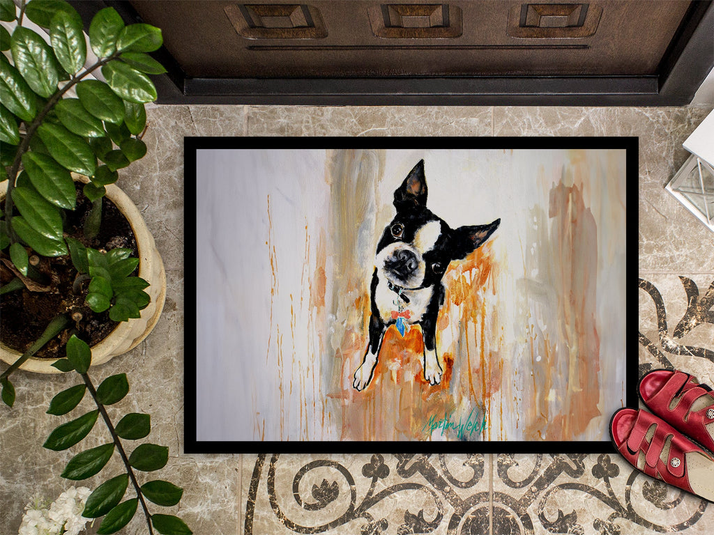 Boston Terrier Scout Doormat Indoor Outdoor 18H X 27W Front Door Mat Rugs for Entryway, Non Slip Washable