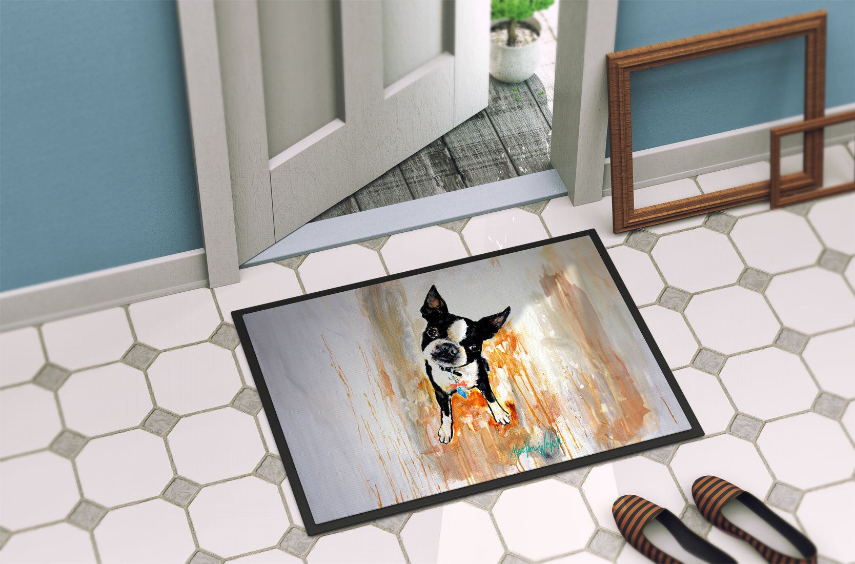 Boston Terrier Scout Doormat Indoor Outdoor 18H X 27W Front Door Mat Rugs for Entryway, Non Slip Washable