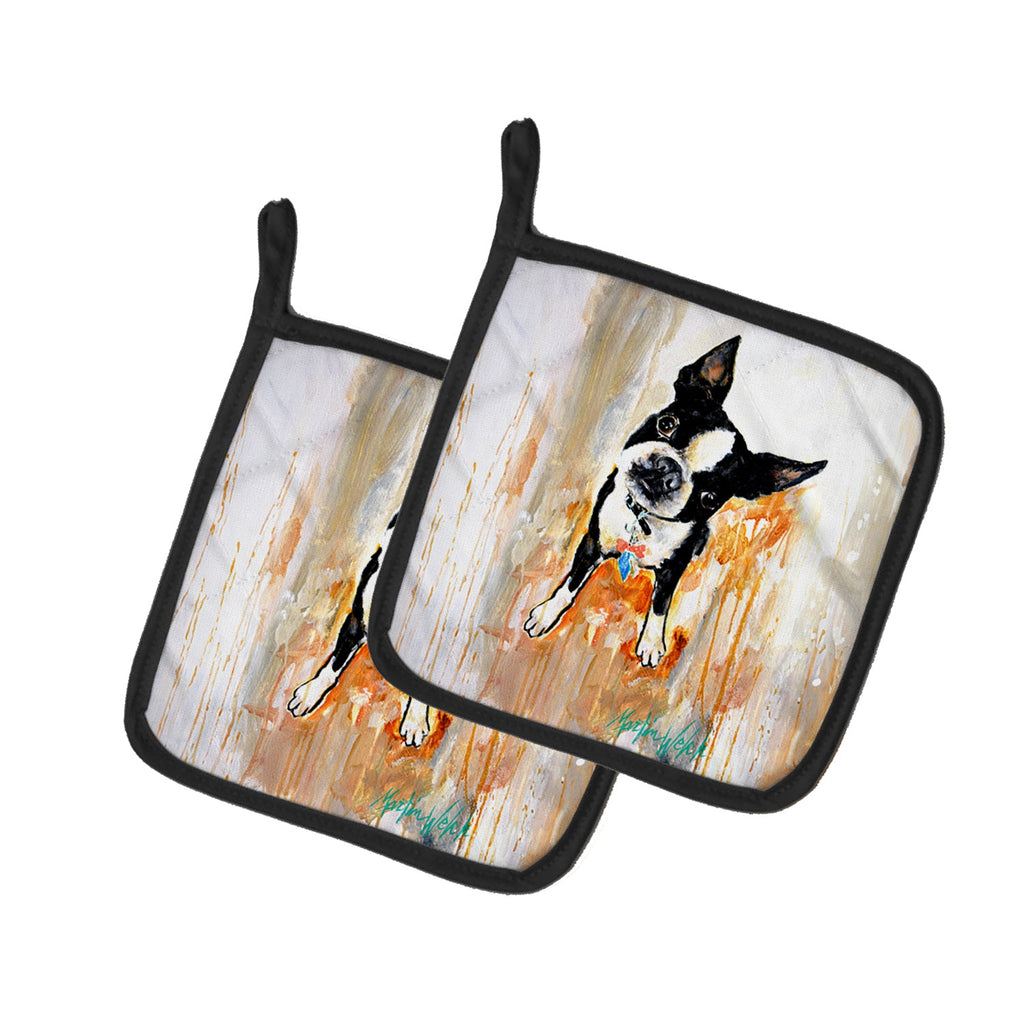 Boston Terrier Scout Pot Holder Set of 2 Heat Resistant Quilted Hot Pads 7.5 x 7.5 Inch, Insulated Kitchen Trivets for Cooking & Baking