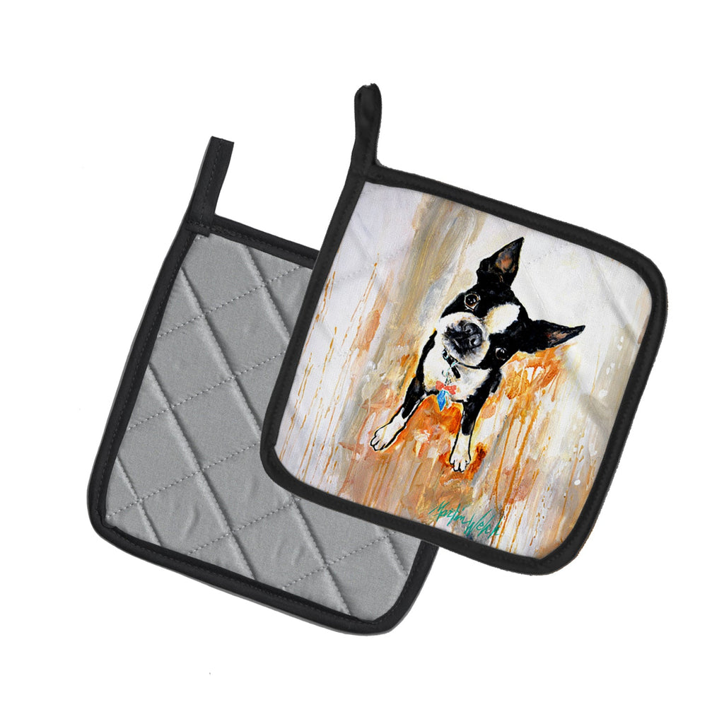 Boston Terrier Scout Pot Holder Set of 2 Heat Resistant Quilted Hot Pads 7.5 x 7.5 Inch, Insulated Kitchen Trivets for Cooking & Baking