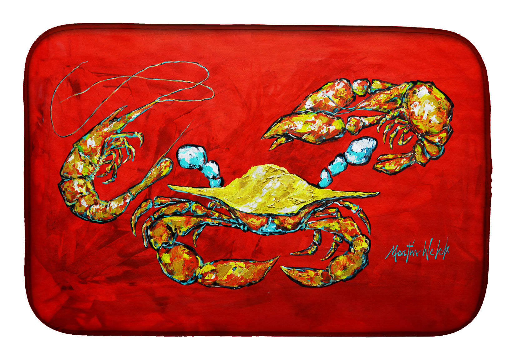 Seafood Sandwich Crab Shrimp Crawfish Dish Drying Mat Absorbent Dish Drying Mat Pad for Kitchen Counter Dish Drainer Mat for Countertop, 14 x 21", Multicolor