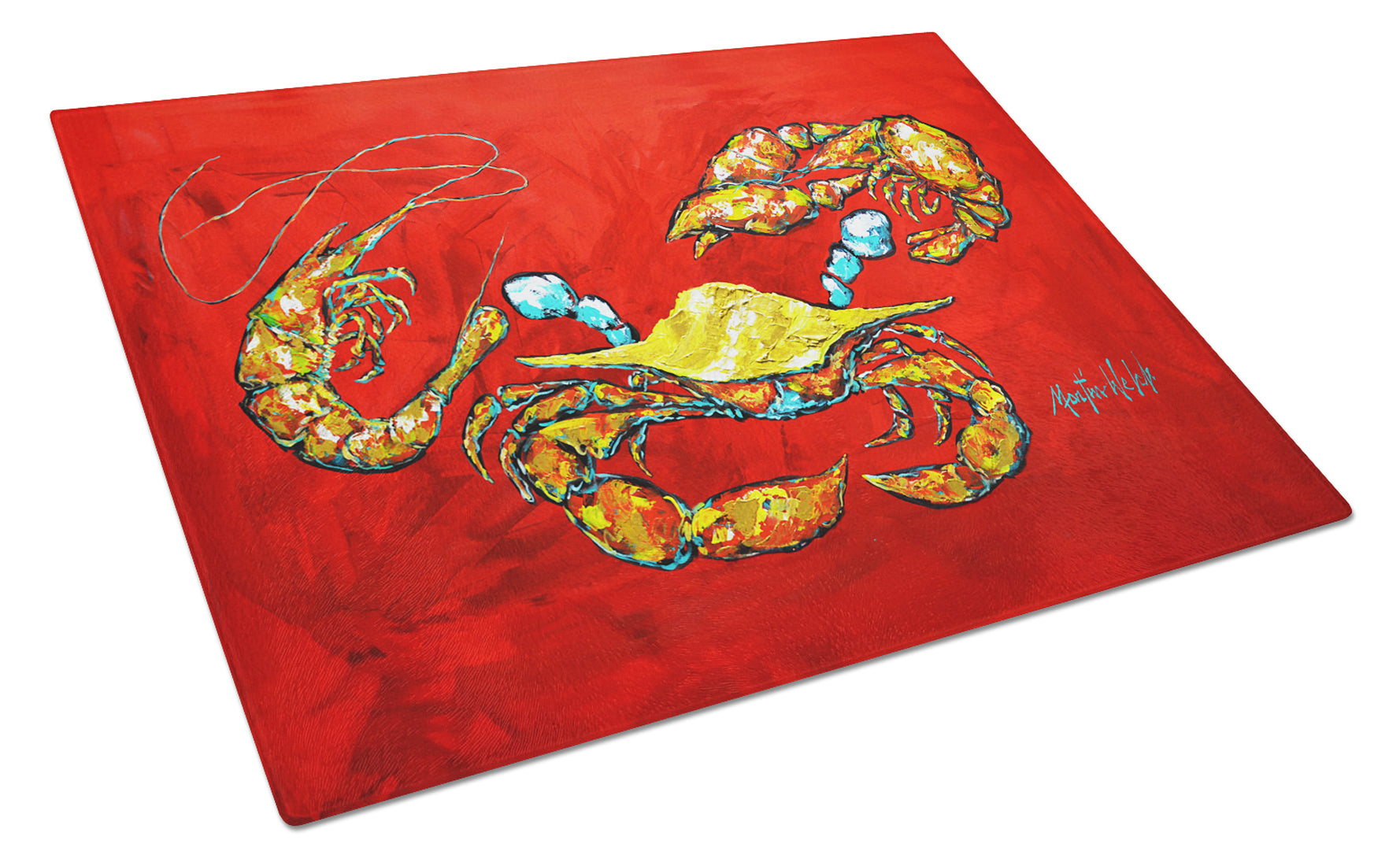 Seafood Sandwich Crab Shrimp Crawfish Cutting Board Tempered Glass Kitchen Cutting Surface, Heat Resistant Chopping, Non-Slip Feet, Food Prep & Serving