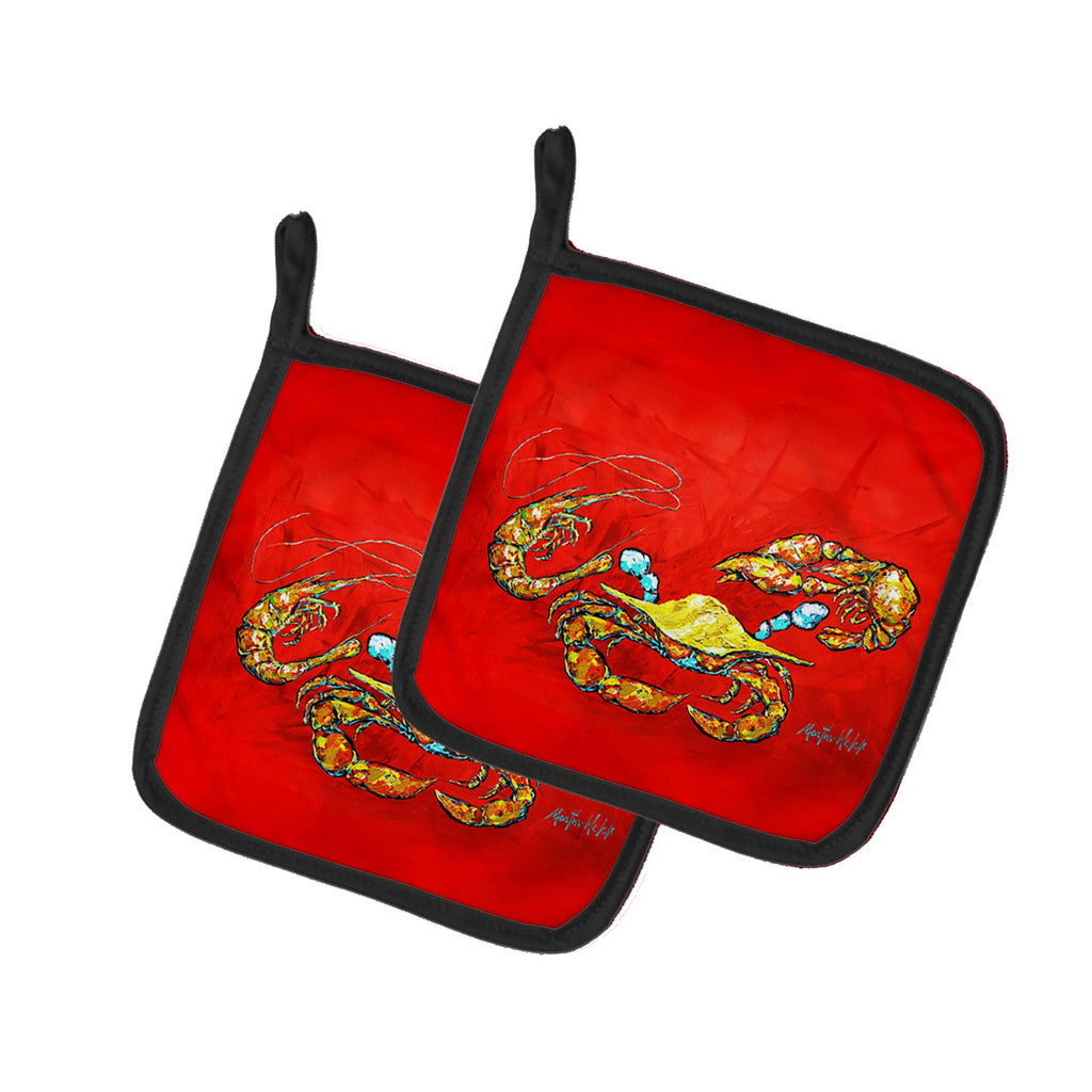 Seafood Sandwich Crab Shrimp Crawfish Pot Holder Set of 2 Heat Resistant Quilted Hot Pads 7.5 x 7.5 Inch, Insulated Kitchen Trivets for Cooking & Baking