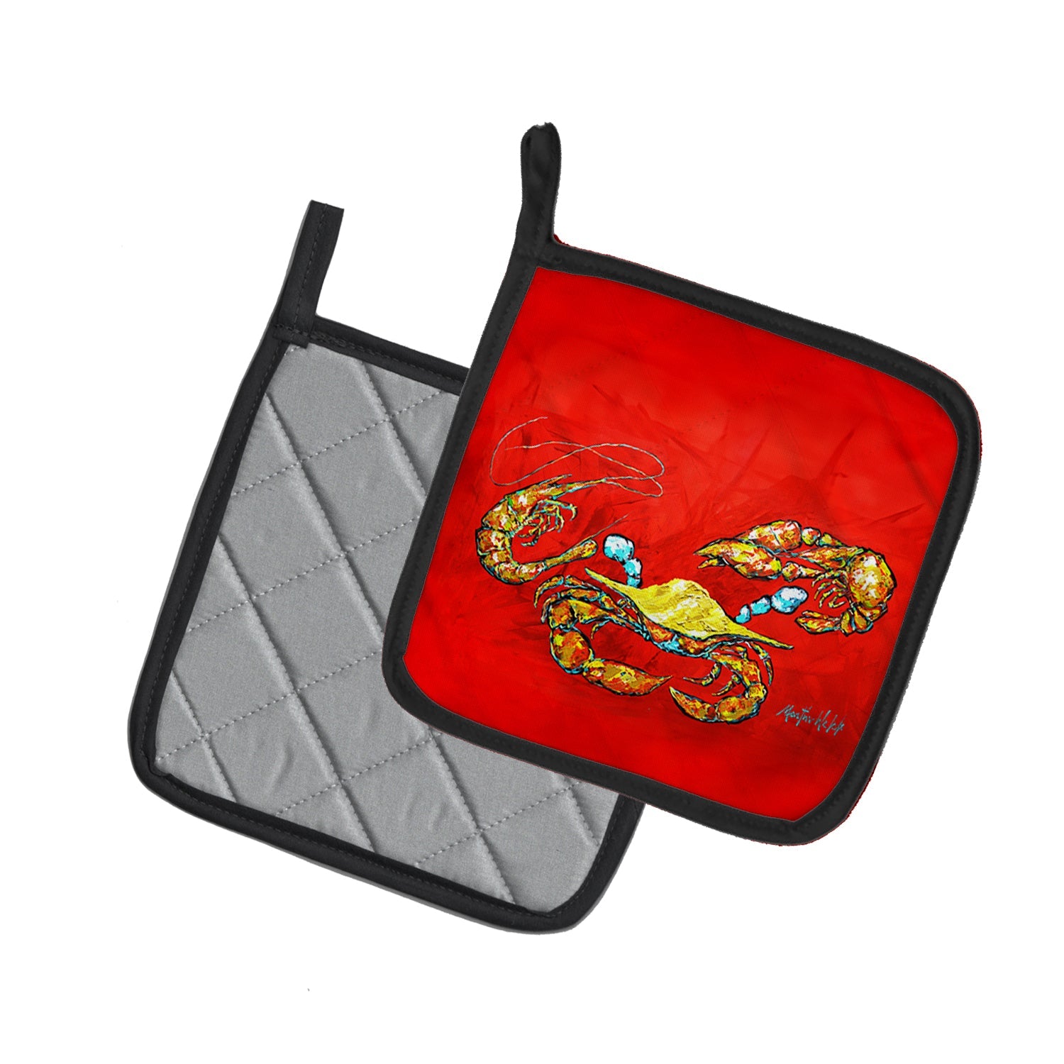 Seafood Sandwich Crab Shrimp Crawfish Pot Holder Set of 2 Heat Resistant Quilted Hot Pads 7.5 x 7.5 Inch, Insulated Kitchen Trivets for Cooking & Baking