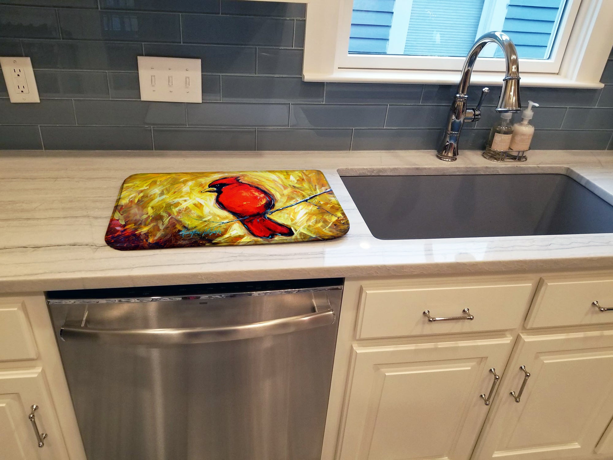 Sha Red Baba Bird Dish Drying Mat Absorbent Dish Drying Mat Pad for Kitchen Counter Dish Drainer Mat for Countertop, 14 x 21", Multicolor