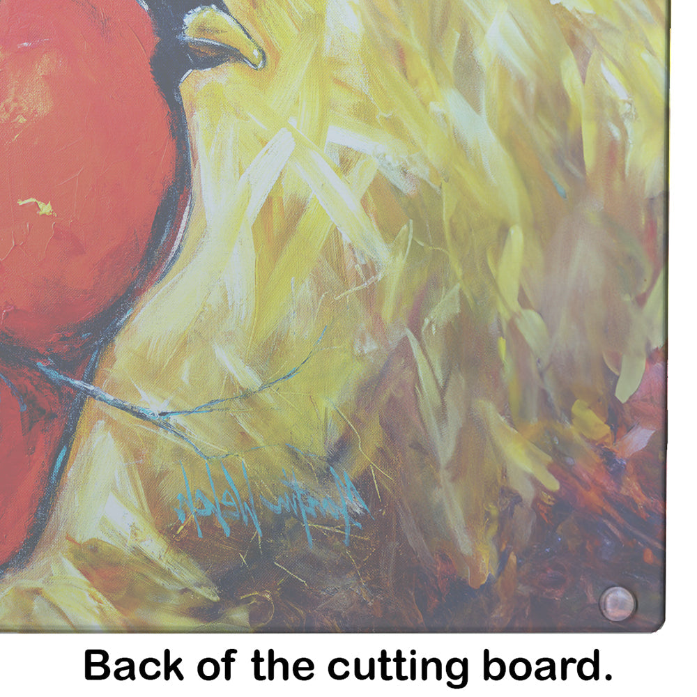 Sha Red Baba Bird Cutting Board Tempered Glass Kitchen Cutting Surface, Heat Resistant Chopping, Non-Slip Feet, Food Prep & Serving