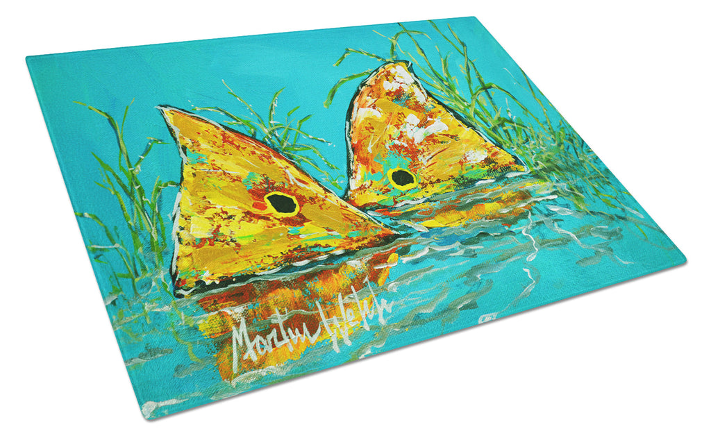 Side By Side Red Fish Cutting Board Tempered Glass Kitchen Cutting Surface, Heat Resistant Chopping, Non-Slip Feet, Food Prep & Serving