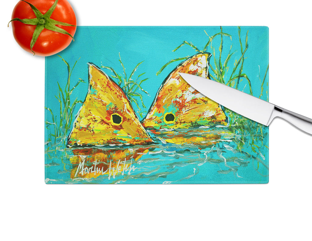 Side By Side Red Fish Cutting Board Tempered Glass Kitchen Cutting Surface, Heat Resistant Chopping, Non-Slip Feet, Food Prep & Serving