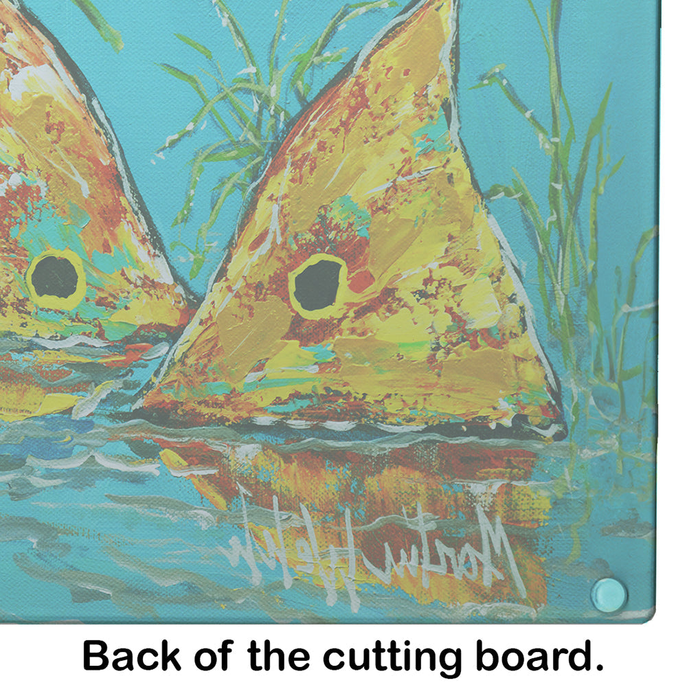 Side By Side Red Fish Cutting Board Tempered Glass Kitchen Cutting Surface, Heat Resistant Chopping, Non-Slip Feet, Food Prep & Serving