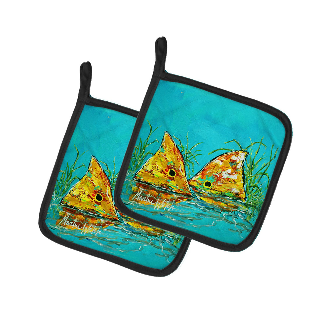 Side By Side Red Fish Pot Holder Set of 2 Heat Resistant Quilted Hot Pads 7.5 x 7.5 Inch, Insulated Kitchen Trivets for Cooking & Baking