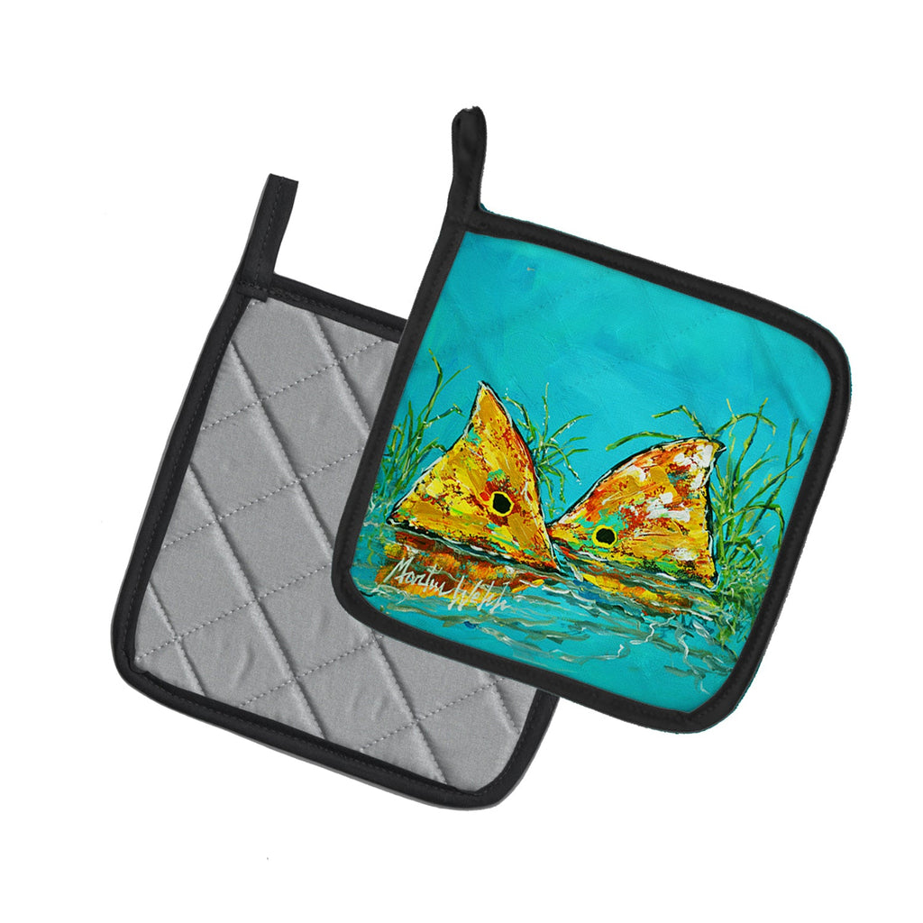 Side By Side Red Fish Pot Holder Set of 2 Heat Resistant Quilted Hot Pads 7.5 x 7.5 Inch, Insulated Kitchen Trivets for Cooking & Baking