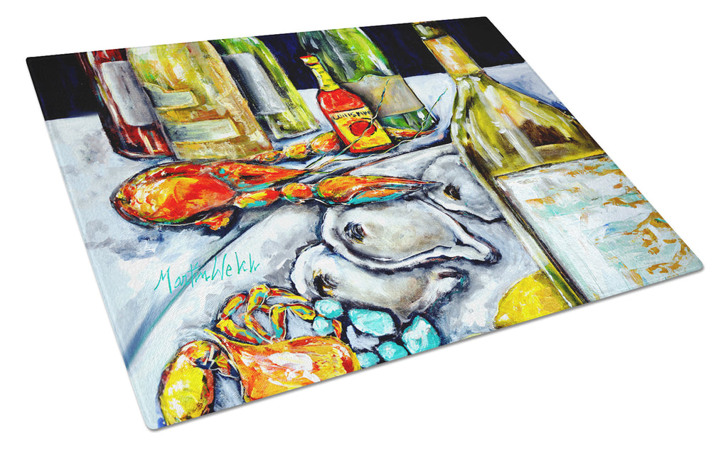 Sit A Spell Seafood Dinner Cutting Board Tempered Glass Kitchen Cutting Surface, Heat Resistant Chopping, Non-Slip Feet, Food Prep & Serving