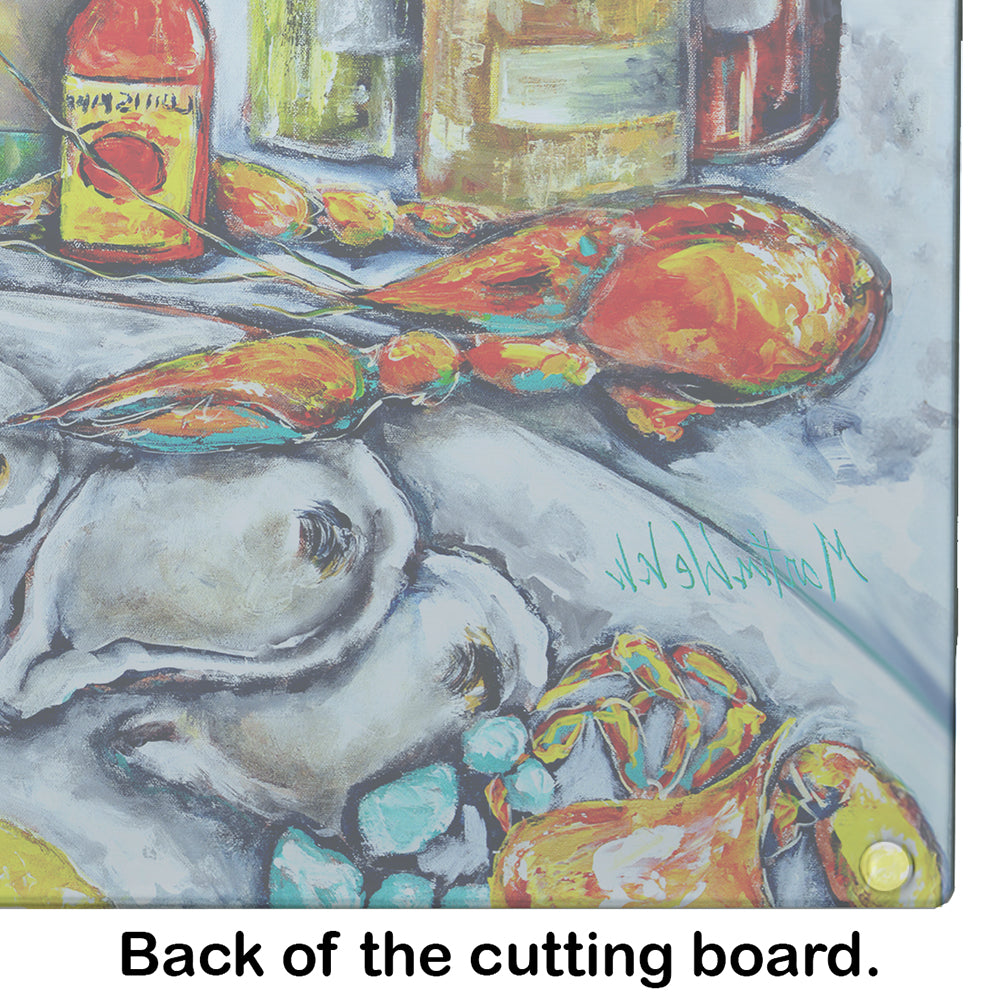 Sit A Spell Seafood Dinner Cutting Board Tempered Glass Kitchen Cutting Surface, Heat Resistant Chopping, Non-Slip Feet, Food Prep & Serving