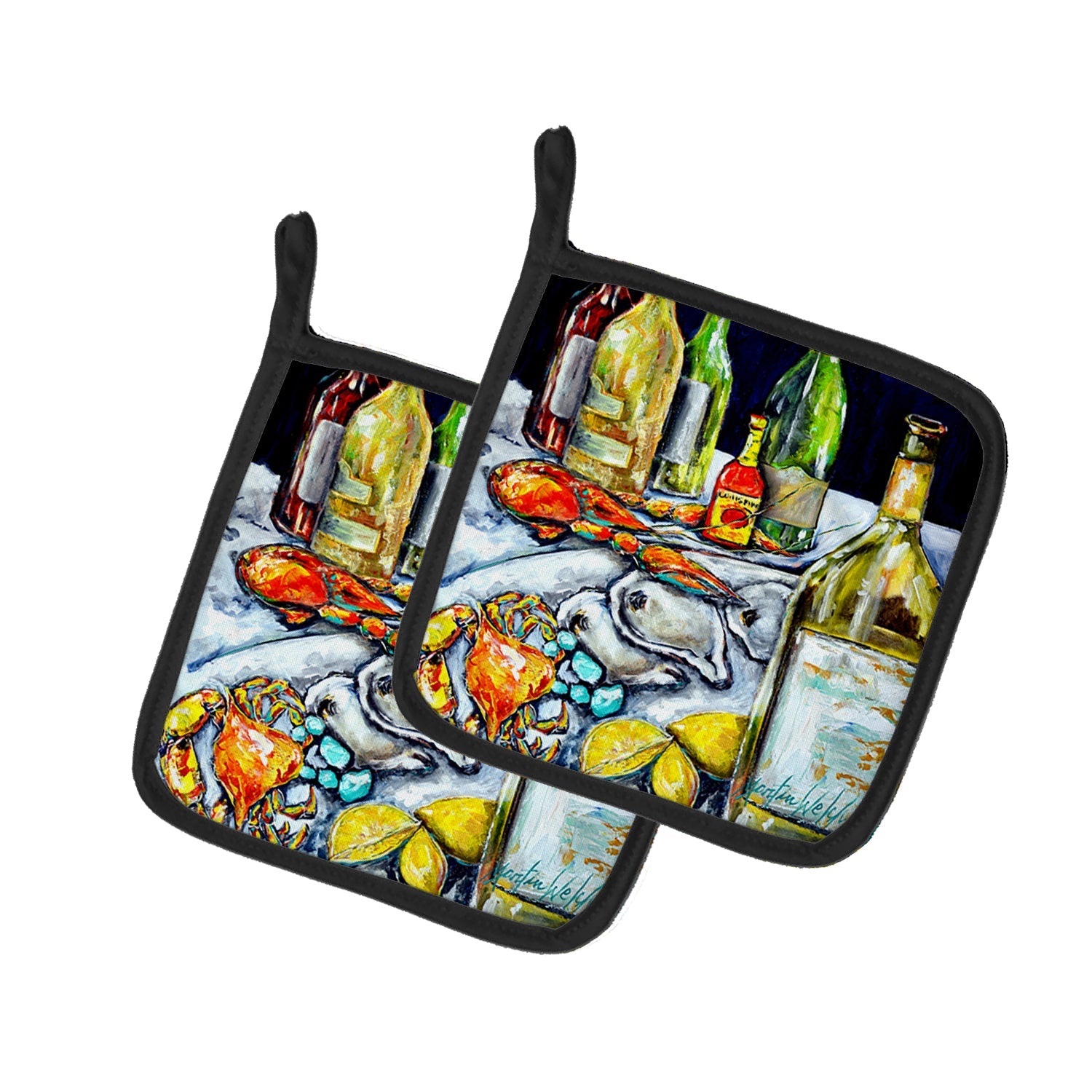 Sit A Spell Seafood Dinner Pot Holder Set of 2 Heat Resistant Quilted Hot Pads 7.5 x 7.5 Inch, Insulated Kitchen Trivets for Cooking & Baking