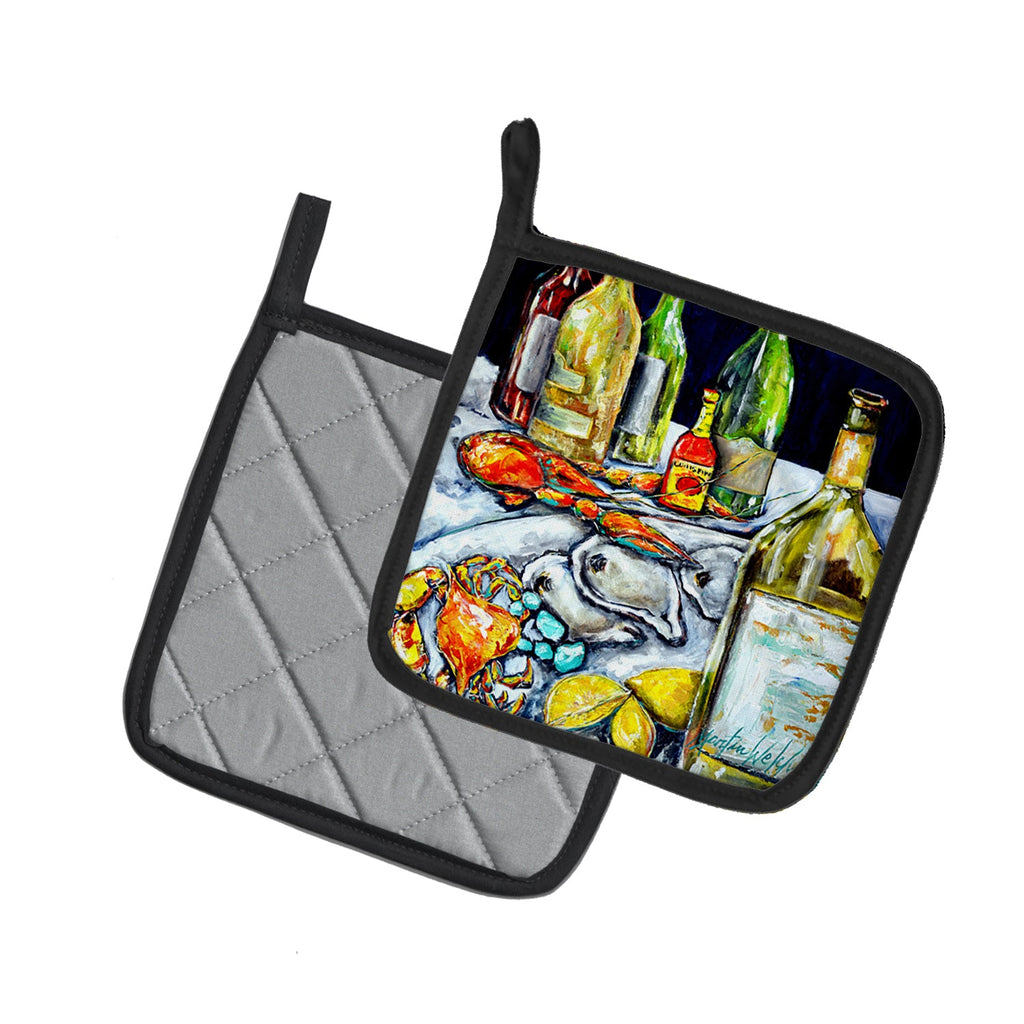 Sit A Spell Seafood Dinner Pot Holder Set of 2 Heat Resistant Quilted Hot Pads 7.5 x 7.5 Inch, Insulated Kitchen Trivets for Cooking & Baking