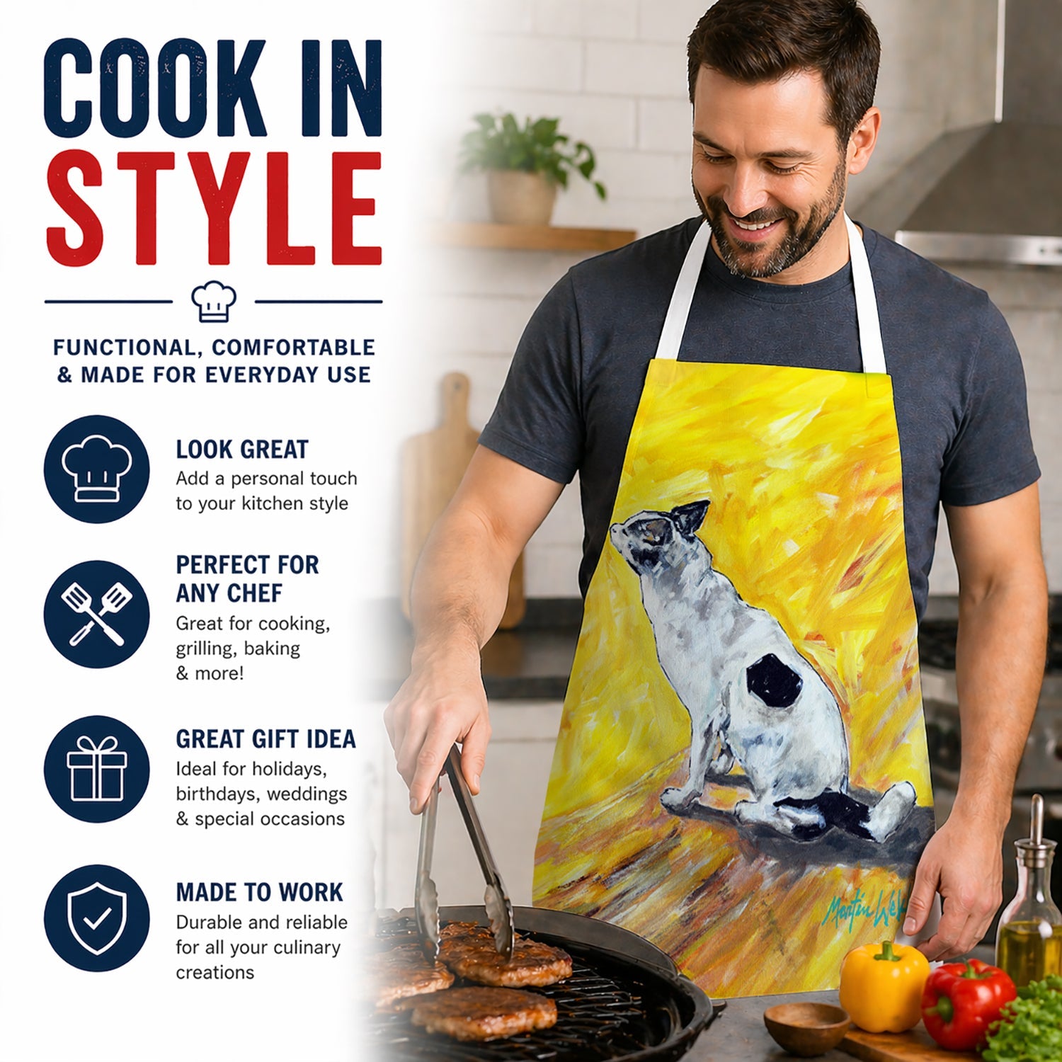 Sleeping In The Sunshine Dog Apron Cooking Kitchen Server Baking Crafts Gardening for Adult Women Men, Unisex, Large, Multicolor