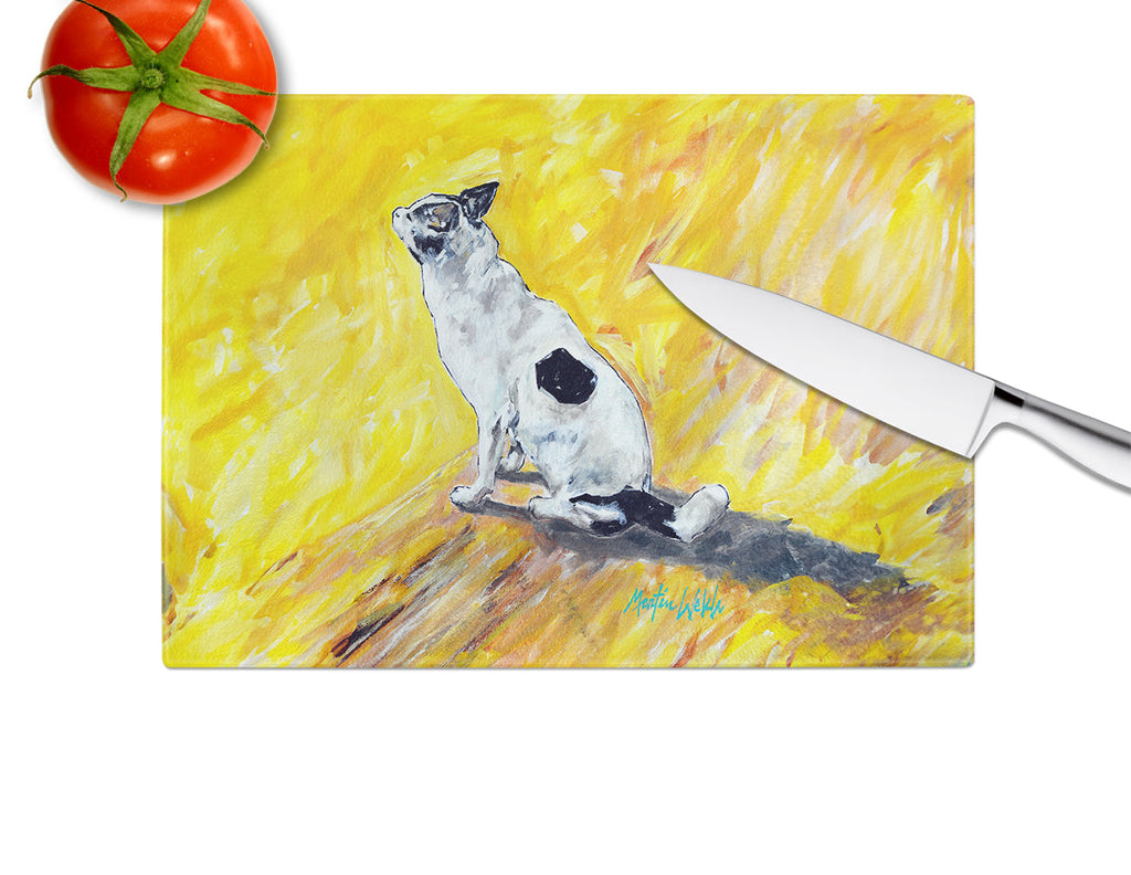 Sleeping In The Sunshine Dog Cutting Board Tempered Glass Kitchen Cutting Surface, Heat Resistant Chopping, Non-Slip Feet, Food Prep & Serving