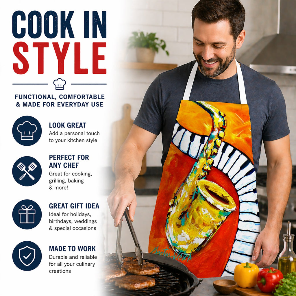 Something Blues Saxaphone and Piano Apron Cooking Kitchen Server Baking Crafts Gardening for Adult Women Men, Unisex, Large, Multicolor