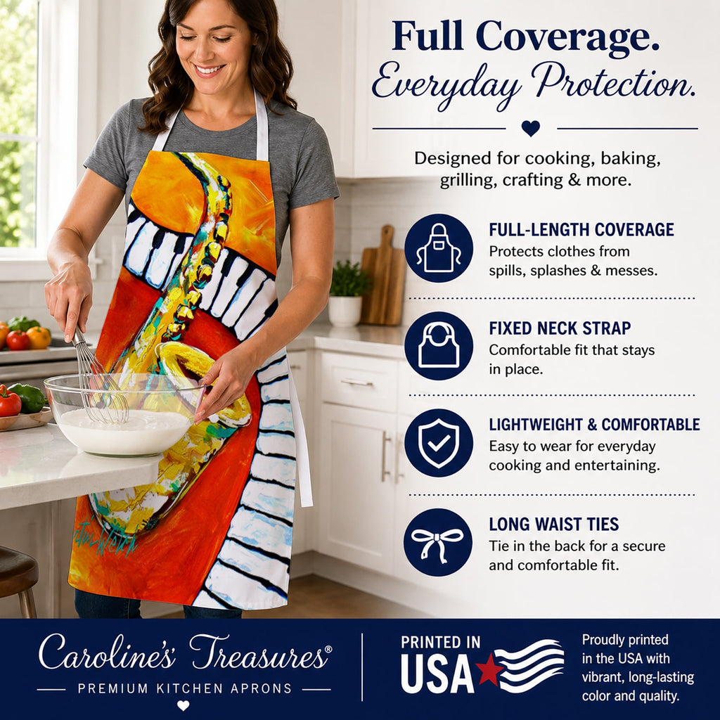 Something Blues Saxaphone and Piano Apron Cooking Kitchen Server Baking Crafts Gardening for Adult Women Men, Unisex, Large, Multicolor