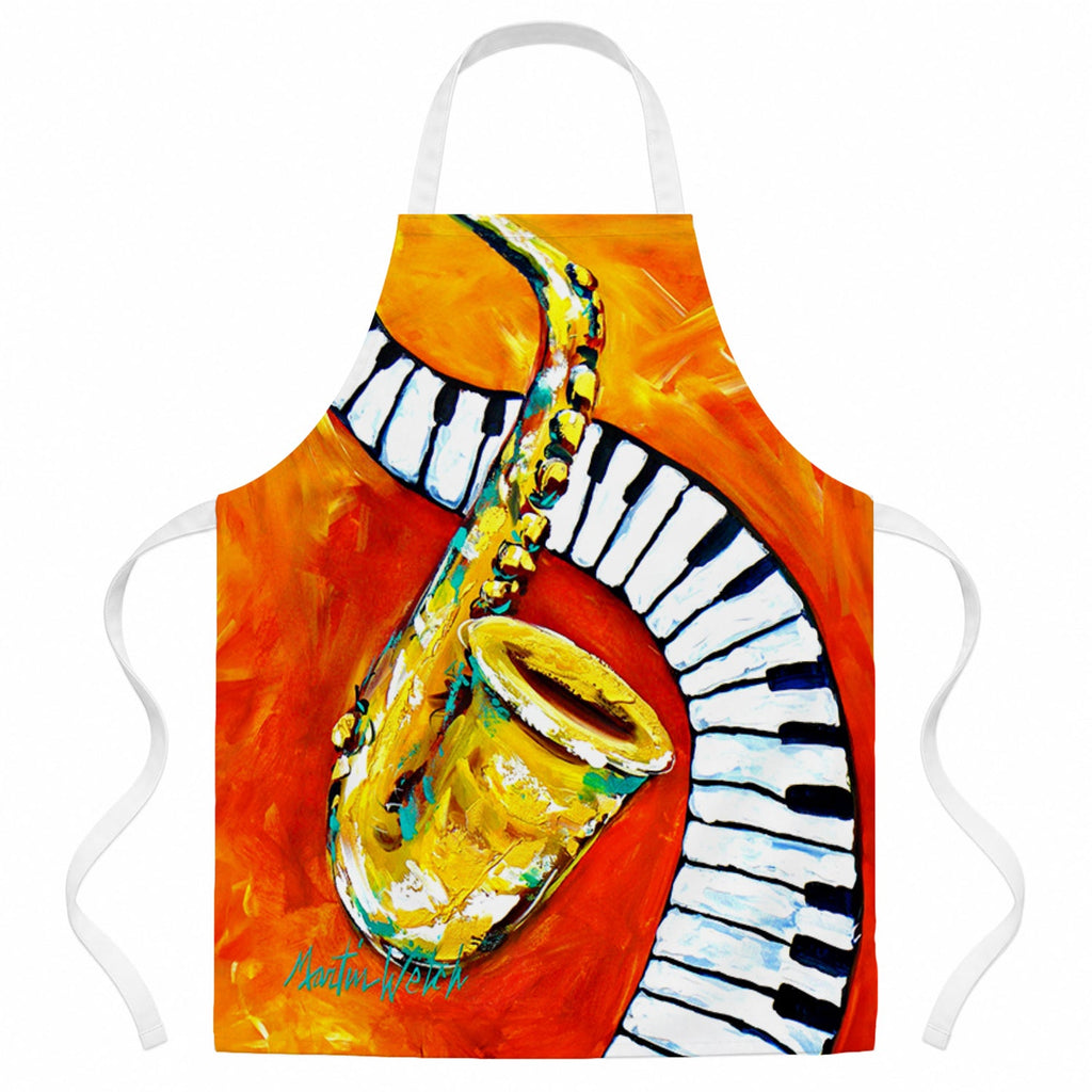 Something Blues Saxaphone and Piano Apron Cooking Kitchen Server Baking Crafts Gardening for Adult Women Men, Unisex, Large, Multicolor